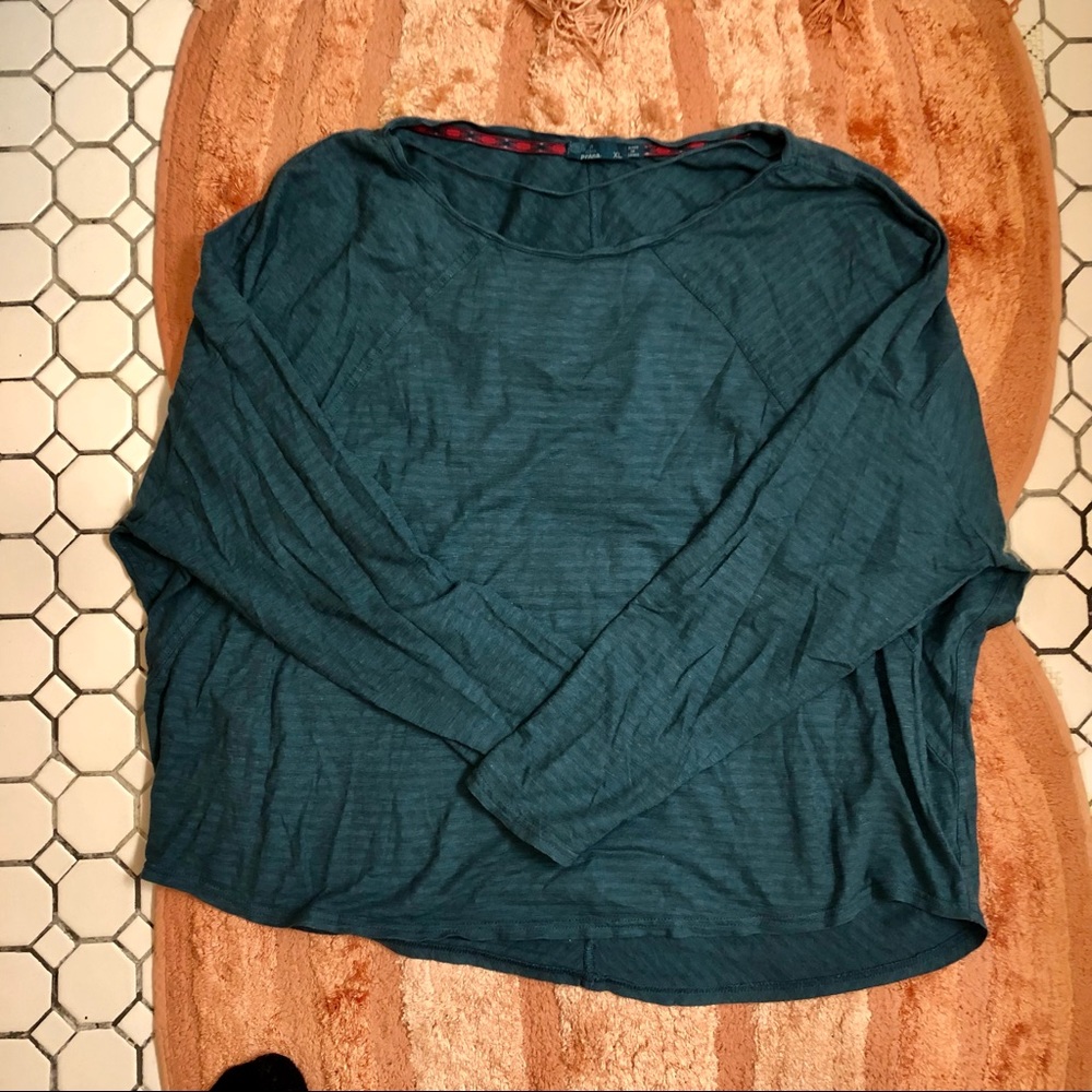 prAna Seabord Long Sleeved Tee - Organic Cotton and Hemp! Striped Blue.